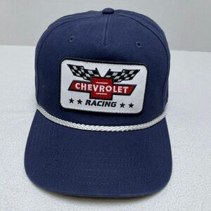 Chevrolet Racing Snapback Trucker Hat Navy Checkered Flag NASCAR Chevy Cap OSFM